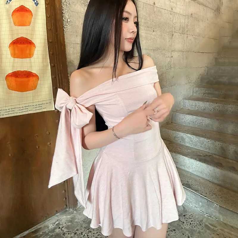 Candyhot Sexy One-Shoulder Bows Sleeveless Solid Color Strapless Mini Dresses Y2K Summer Fashion Casual Daily New Women Dresses R250716