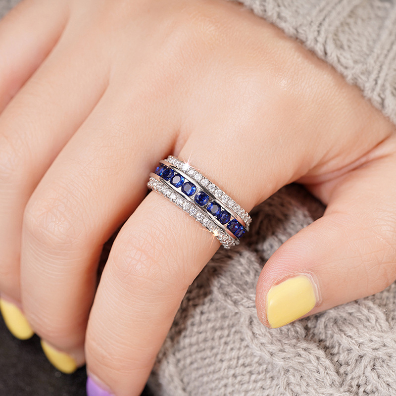 Choucong Brand Wedding Rings Luxury Jewelry 10KT White Gold Fill Round Cut Blue Sapphire CZ Diamond Party Eternity Women Engagement Band Ring For Love