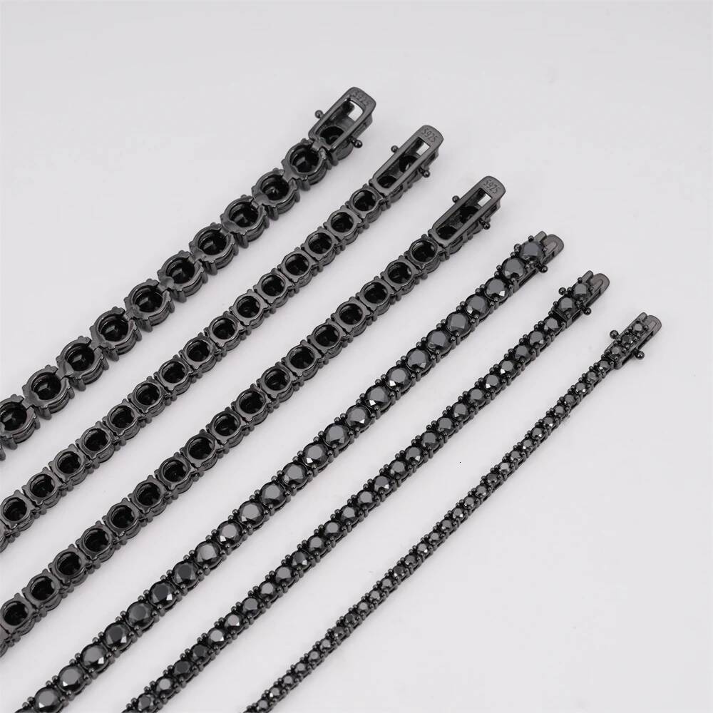 2-5mm Tennis Chain S925 Silver Inlaid vvs Black Moissanite Hip Hop Necklace With Certificate