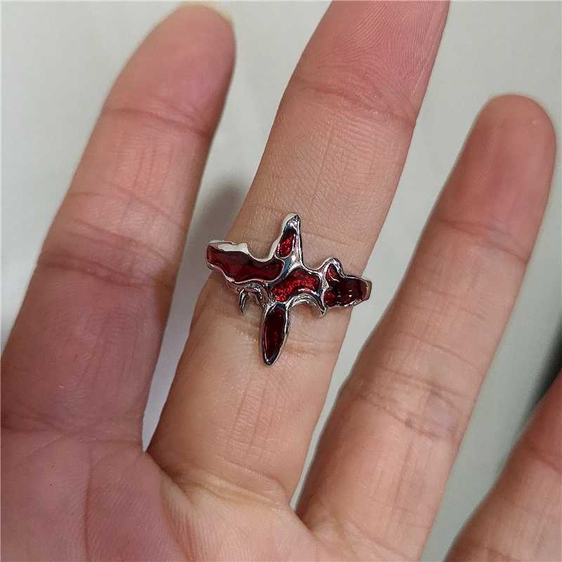 Y2K Gothic Dark Red Cross Star Crow Heart Rings For Women Goth Game Love And Deepspace Sylus Cosplay Jewelry Accessories Gifts S250716