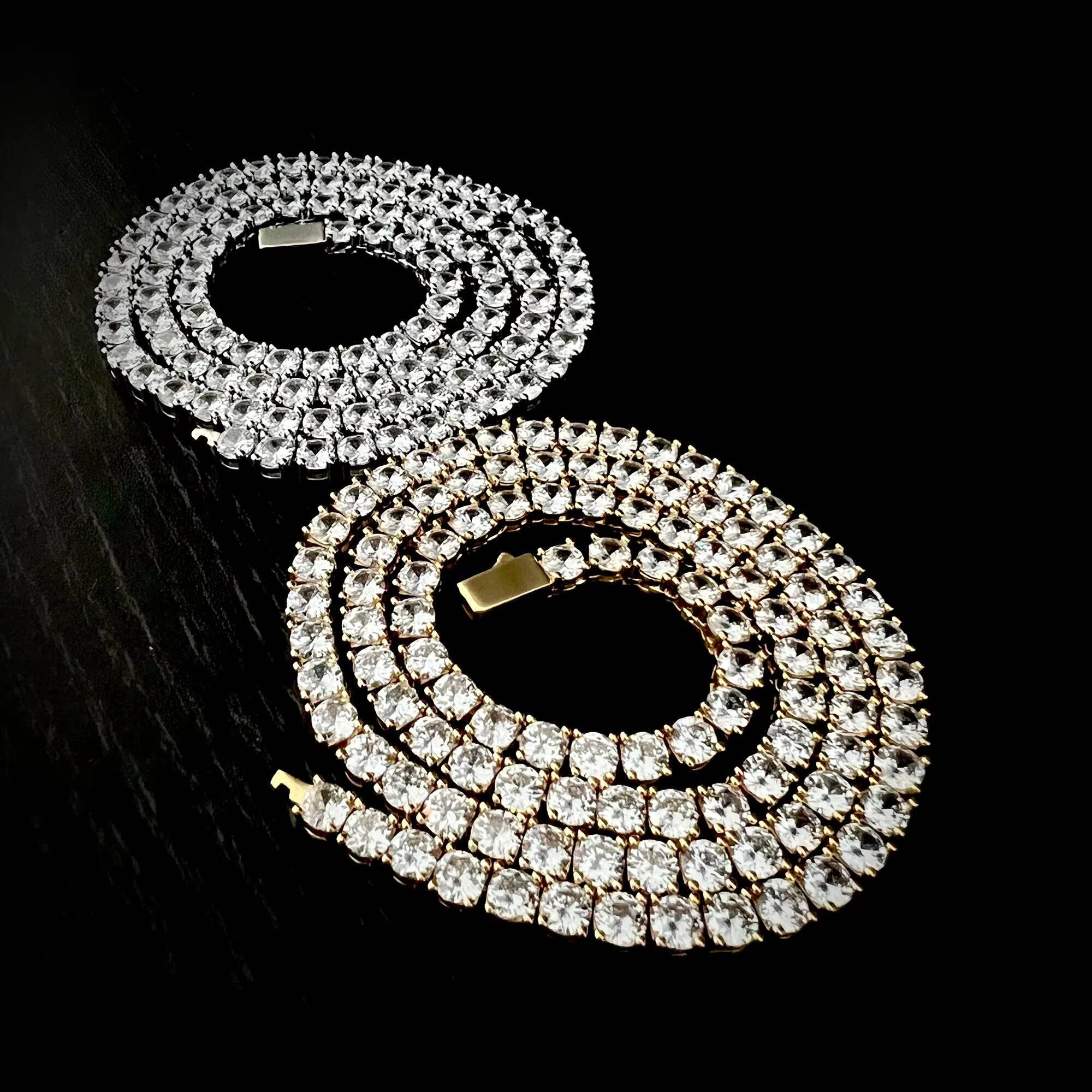 VVS Moissanite Diamond Tennis Chain IGI Certified 925 Sterling Silver with Gold Customized Iced Hip Hop Style Certified by IGI