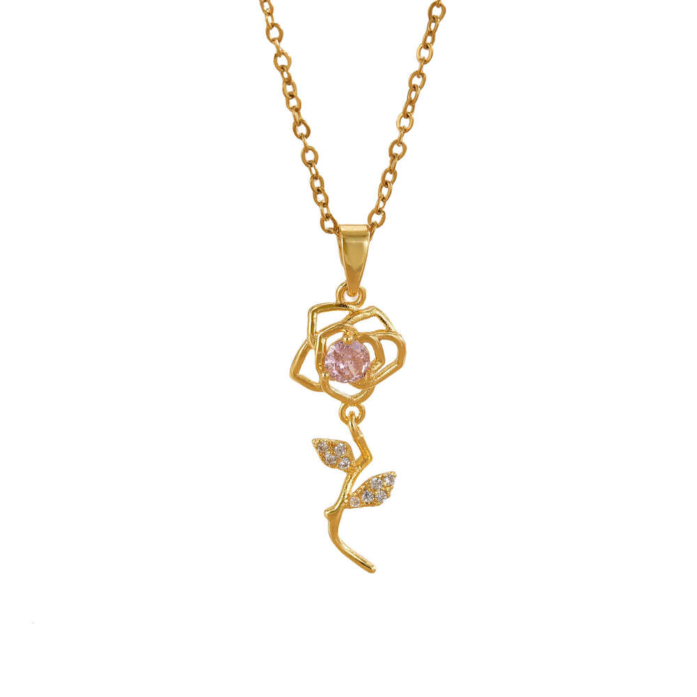French Style Gentle Rose Flower Necklace For Women Titanium Steel Non-Fading Collarbone Chain Sweet Light Niche Design Jewelry Accessories 07F