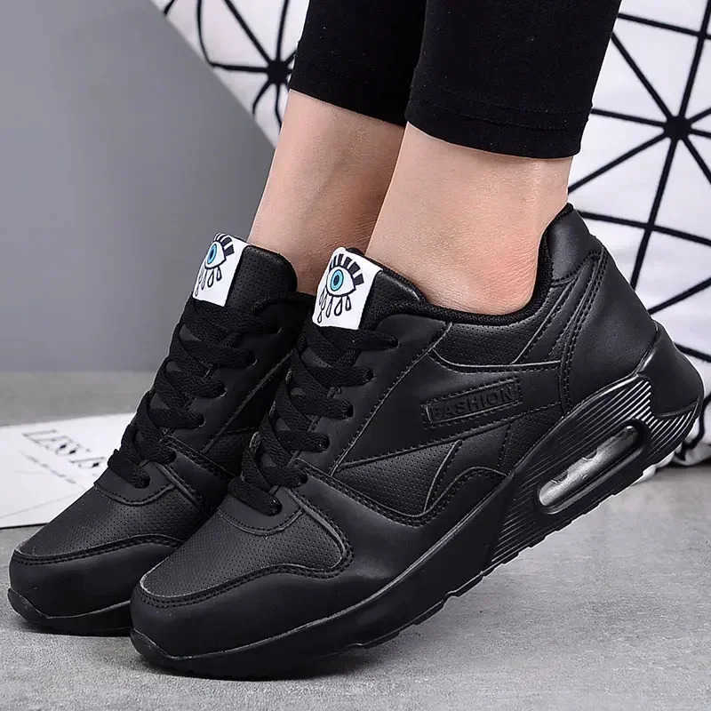 Women Fashion Sneakers Air Cushion Sports Shoes Pu Leather Blue Shoes White Pink Outdoor Walking Jogging Shoes Female Trainers M250716