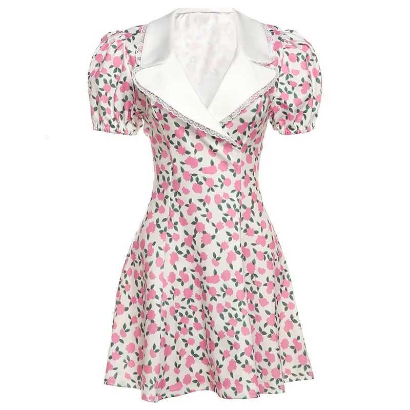 Sisterlinda Spring Release Junior Fashion High Street Mini Dress K25D70377 Girl Solid V-Neck Short Sleeve Cleavage Floral Skirt R250716