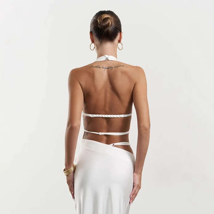 Solid Color Halter Neck Summer New Slim Fit Sexy Backless Irregular Tube Top For Women B5