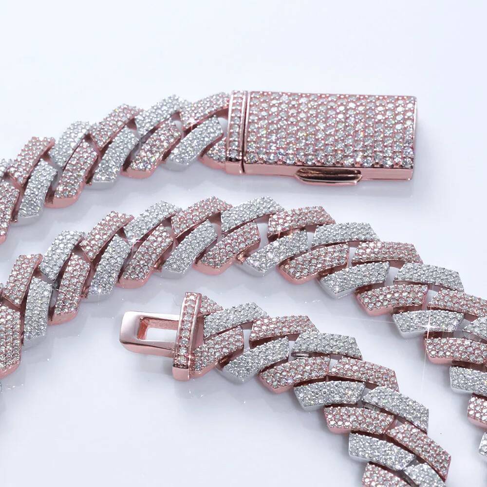 12mm Three Rows Pass Diamond Tester 925 Silver Rose Gold Plated Iced Out Hip Hop Flawless Moissanite Diamond Cuban Link Chain