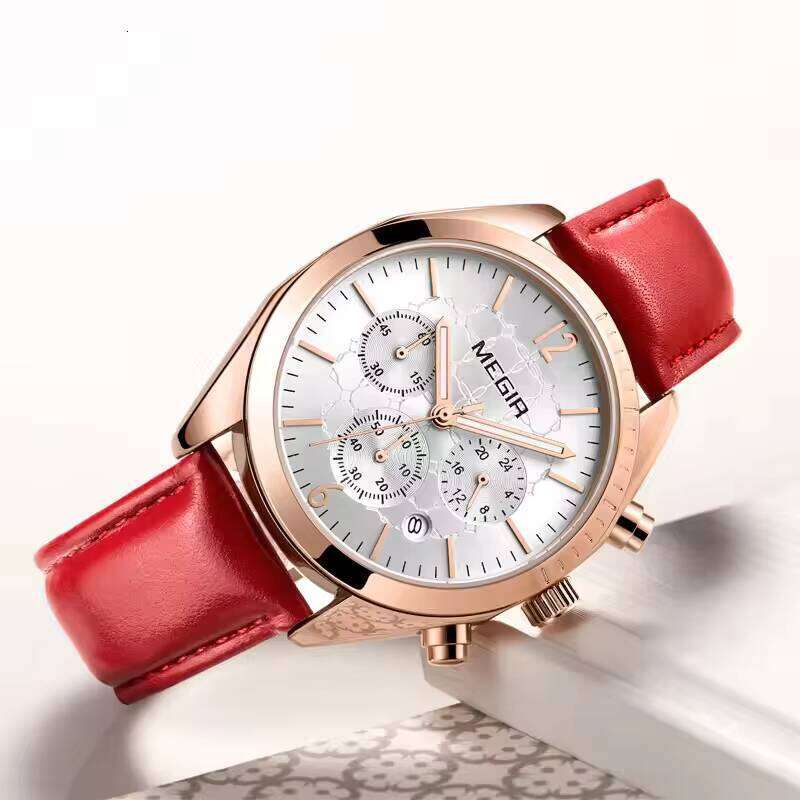 DHGadges MEGIR 2115 Elegance Womens Quartz Watch Genuine Leather Strap Waterproof Chronograph Luminous Chinese Style Wrist Watch