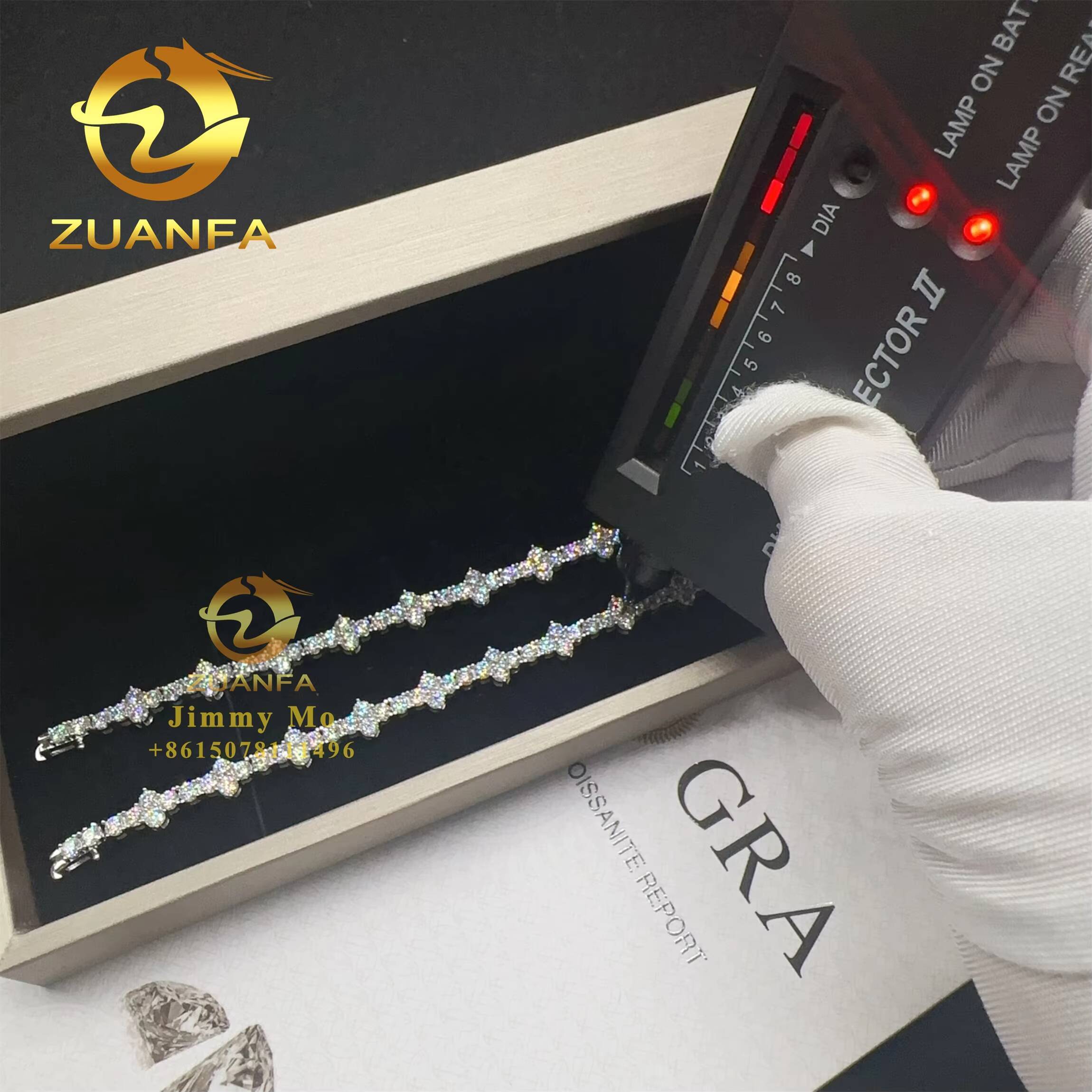 Best Selling 3mm 925 Sterling Silver Man Luxury Hip Hop Jewelry D Moissanite Diamond VVS1 Cluster Tennis Chain Bracelets