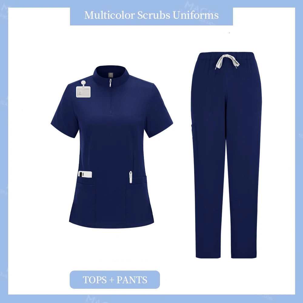 Uniforms Woman Nursing Sets Pocket Top Straight Pants Nurse Uniform Scrubs Clinical Beauty Salon Hospital Suits 250715