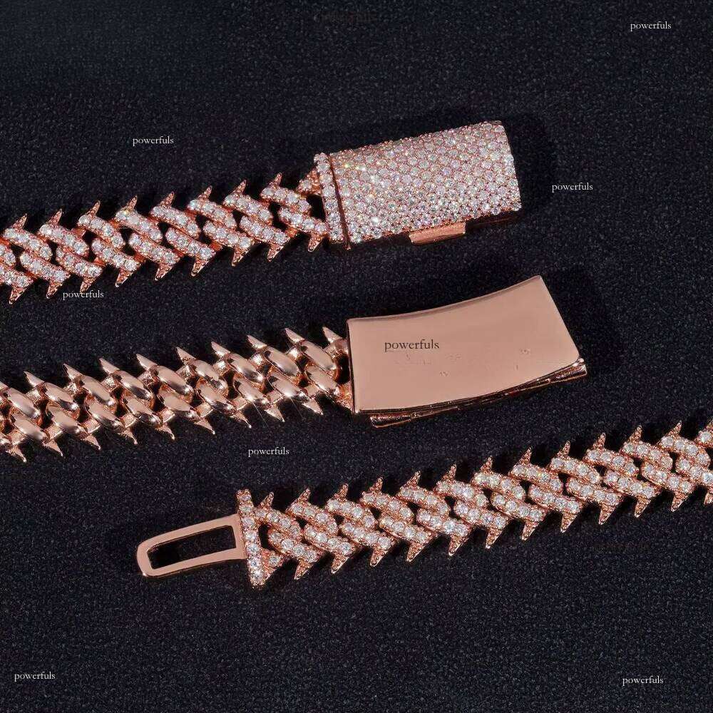 Hot Sale Soild Sier Rose Gold Plated Hip Hop Necklace 10MM VVS Moissanite Dia Spike Cuban k Chain