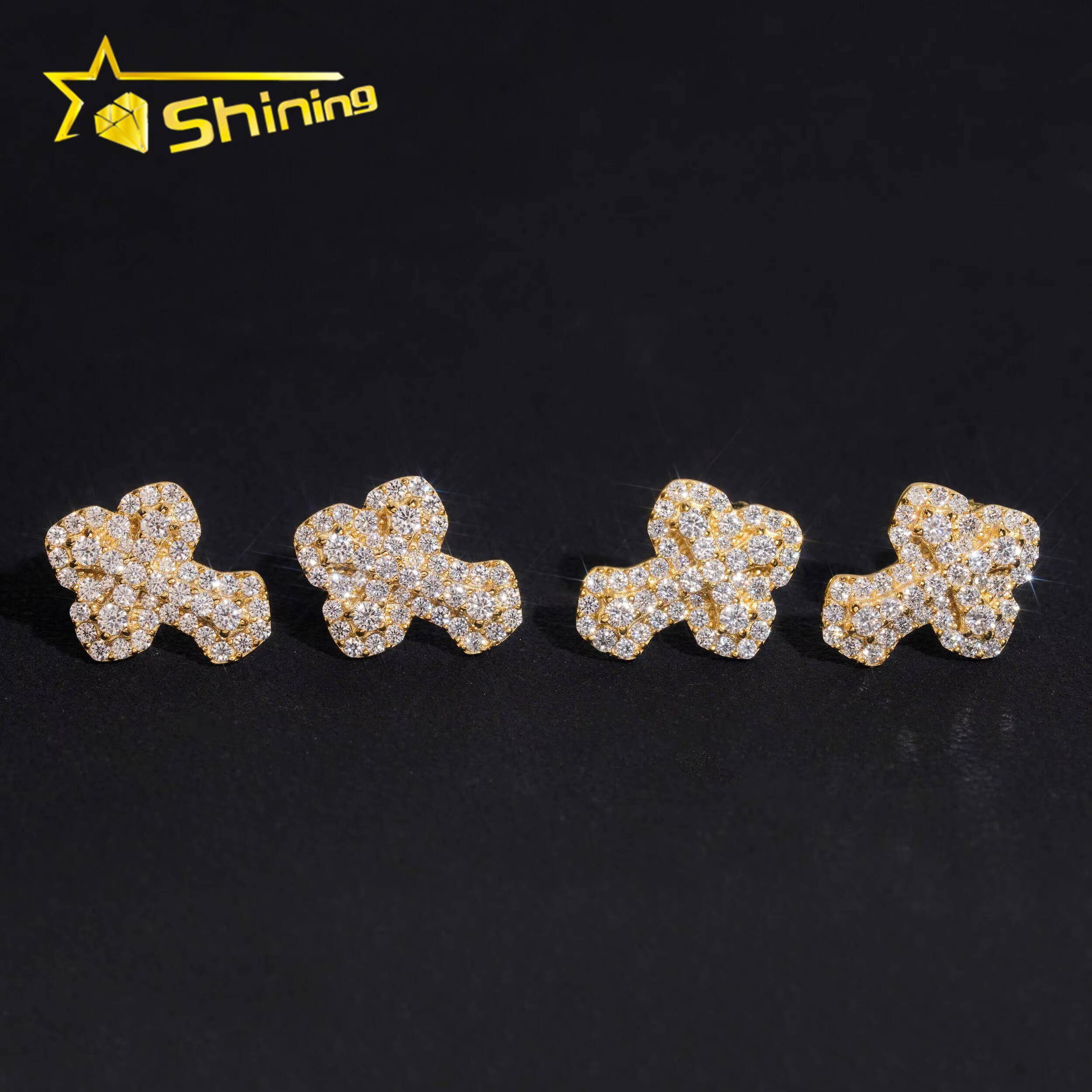Fast Shipping Hip Hop Jewelry 925 Sterling Silver Gold Plated VVS Diamond Iced Out VVS Moissanite Cross Stud Earrings