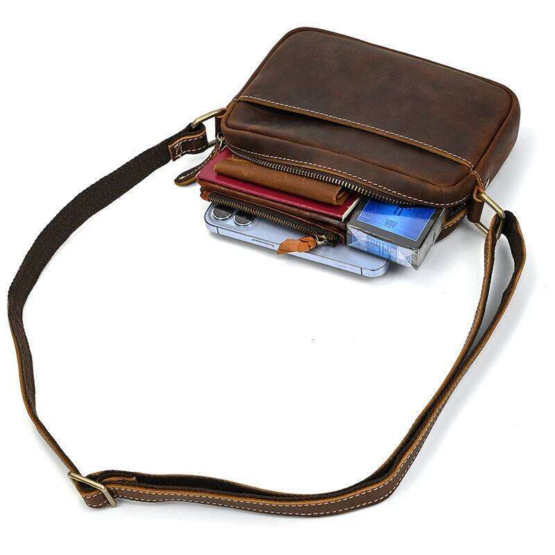 Crazy Horse Messenger Men's Leather Shoulder Mobile Phone Sling Bags For Men Woman Cross Body Bag