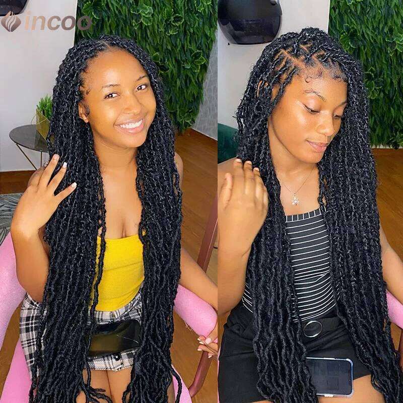 40" Long Dreadlocks Braided Synthetic Locs Full Lace Front Wigs African Knotless Box Braids Hair Wig