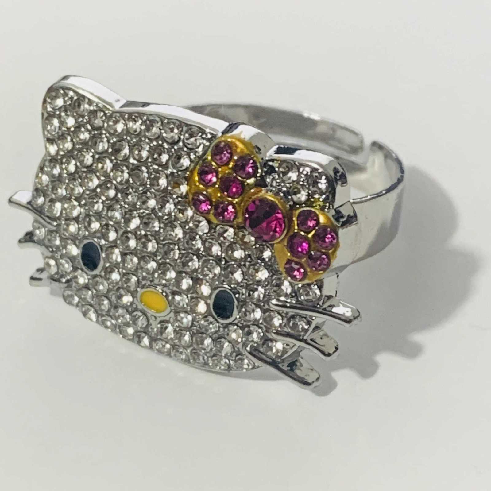 Sanrio Cute Hello Kitty Rings Anime Sanrio Couple Fashion Adjustable Diamond Rings For Men Women Jewelry Kids Gifts w250716