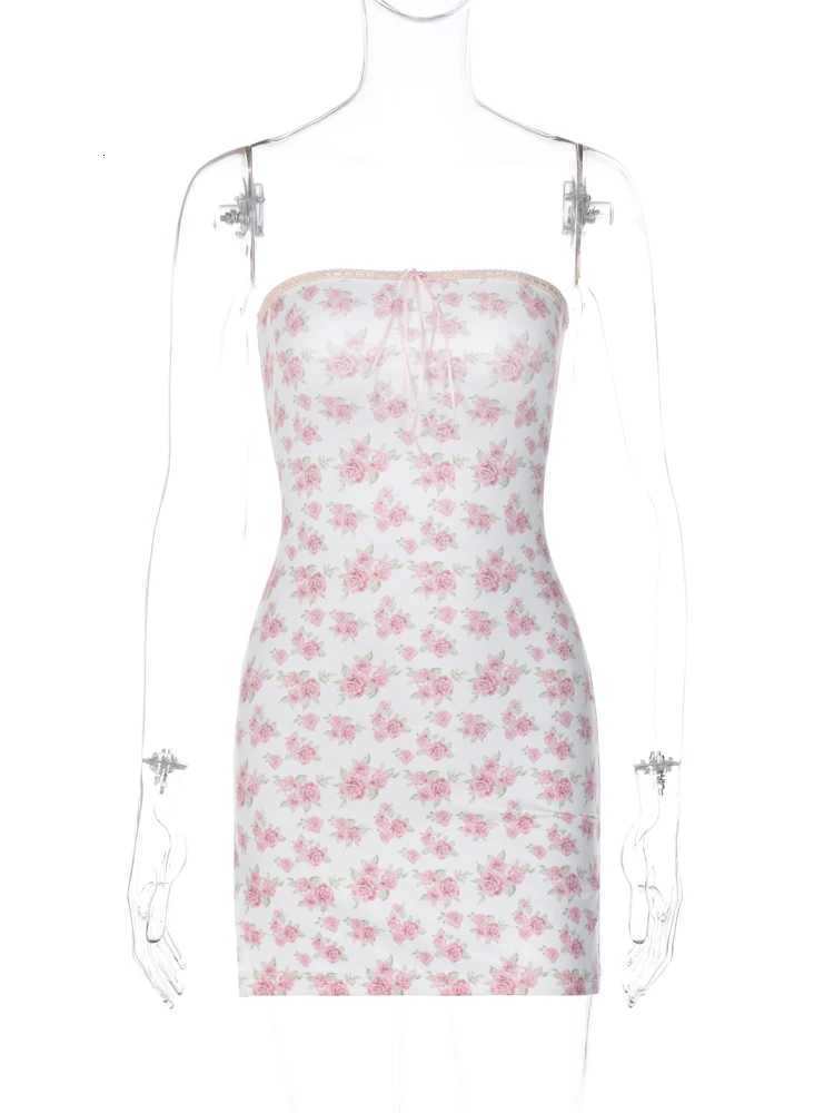 Gcitar Floral Print Strapless Backless Lace Up Sexy Bodycon Mini Prom Dress Summer Women Fashion Outfit Beach Party Vacation R250716