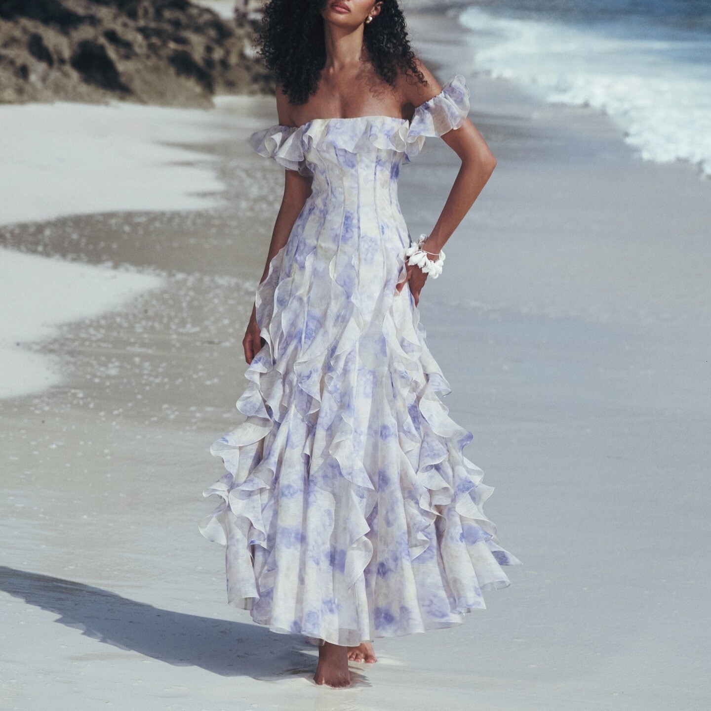 2025 Beach Vacation Style Strap Dress French Ruffle Atmosphere Long Flowing Fairy
