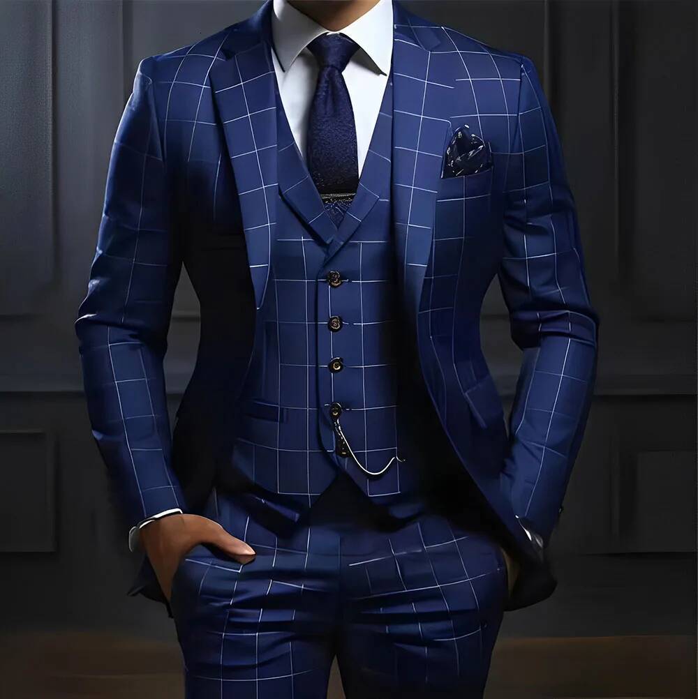 Plaid Men's Suit 3 Piece Formal Business Work Clothes Party Groom Wedding Tuxedo Custom Color Xs-5Xl Suit Men