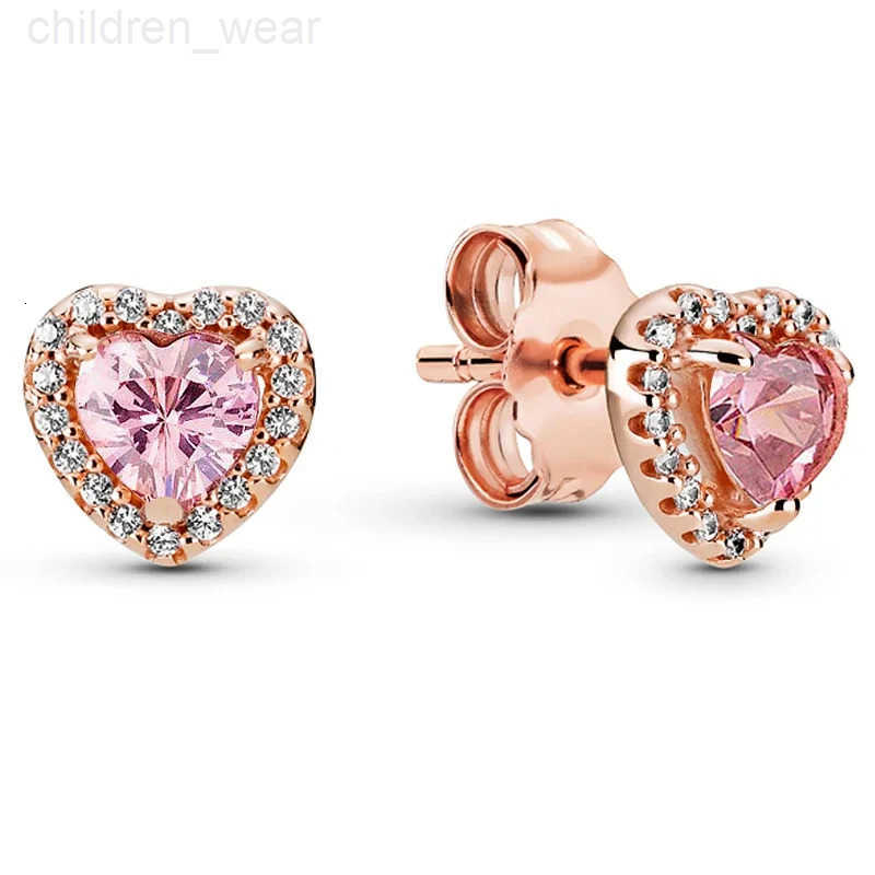 Disney Charming Red Pink Heart Gemstone Eternal Stud Earrings Fit Original Women Jewelry W20250716