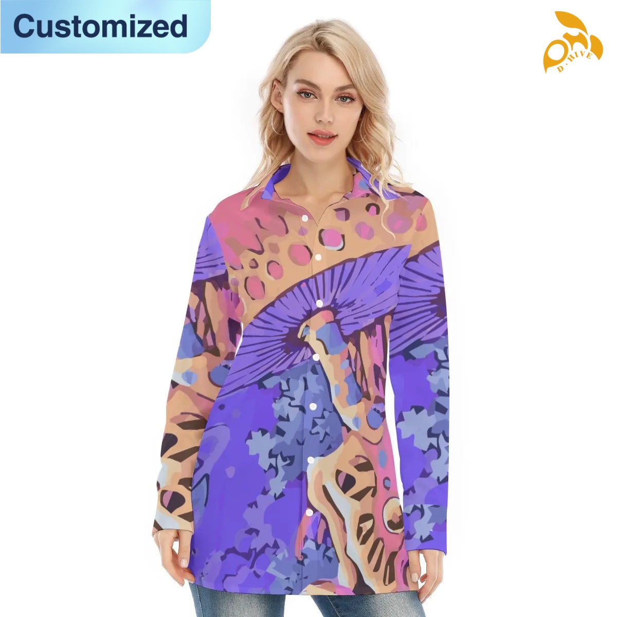 free shipping designer of customized trendy full-body printed women's long shirt with exquisite patterns from US