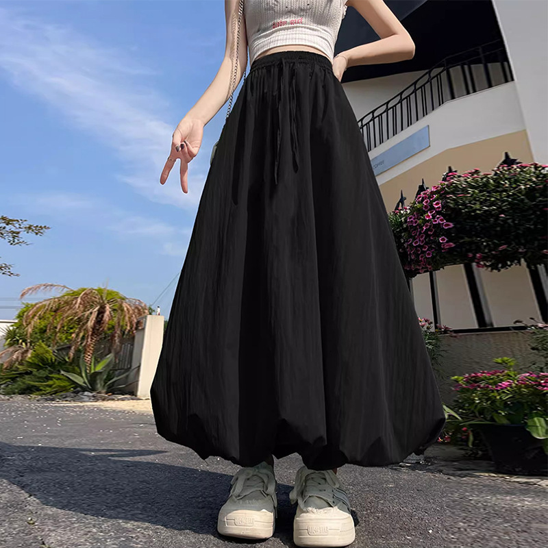 2025 Flower Bud Half Skirt for Women, Summer Thin Ice Silk Lantern Skirt, Gentle Mid-Length High Waist A-Line Cloud Puff