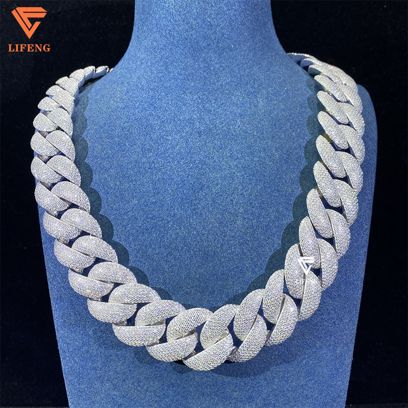 Custom 18mm Big Size Moissanite Cuban Chain Silver Plated Hiphop Vvs Moissanite Miami Cuban Link Chain Iced Out Cuban Chain