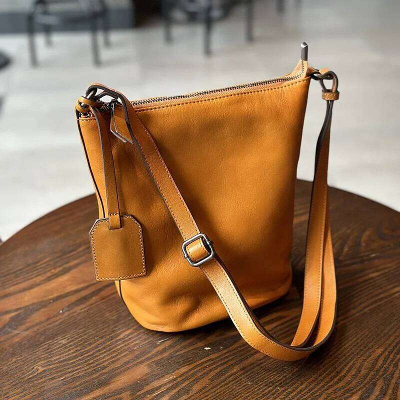 Johnature 2025 New Simple Genuine Leather Women Shoulder & Crossbody Bags Natural Real Cowhide Large Capacity Casual Bucket Bag