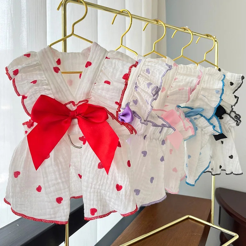 Summer Dog Cooling Dress Thin Bow Heart Print Clothes Pet Skirt Kitten Puppy Costume Chihuahua Bichon Yorkie Girls Vest 250711