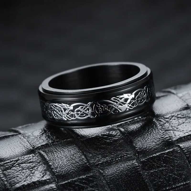 Stainless Steel Celtic Dragon Carbon Fibre Rings For Men Anti Stress And Anxiety Rotating Ring Fidget Spinner Free Shipping S250716
