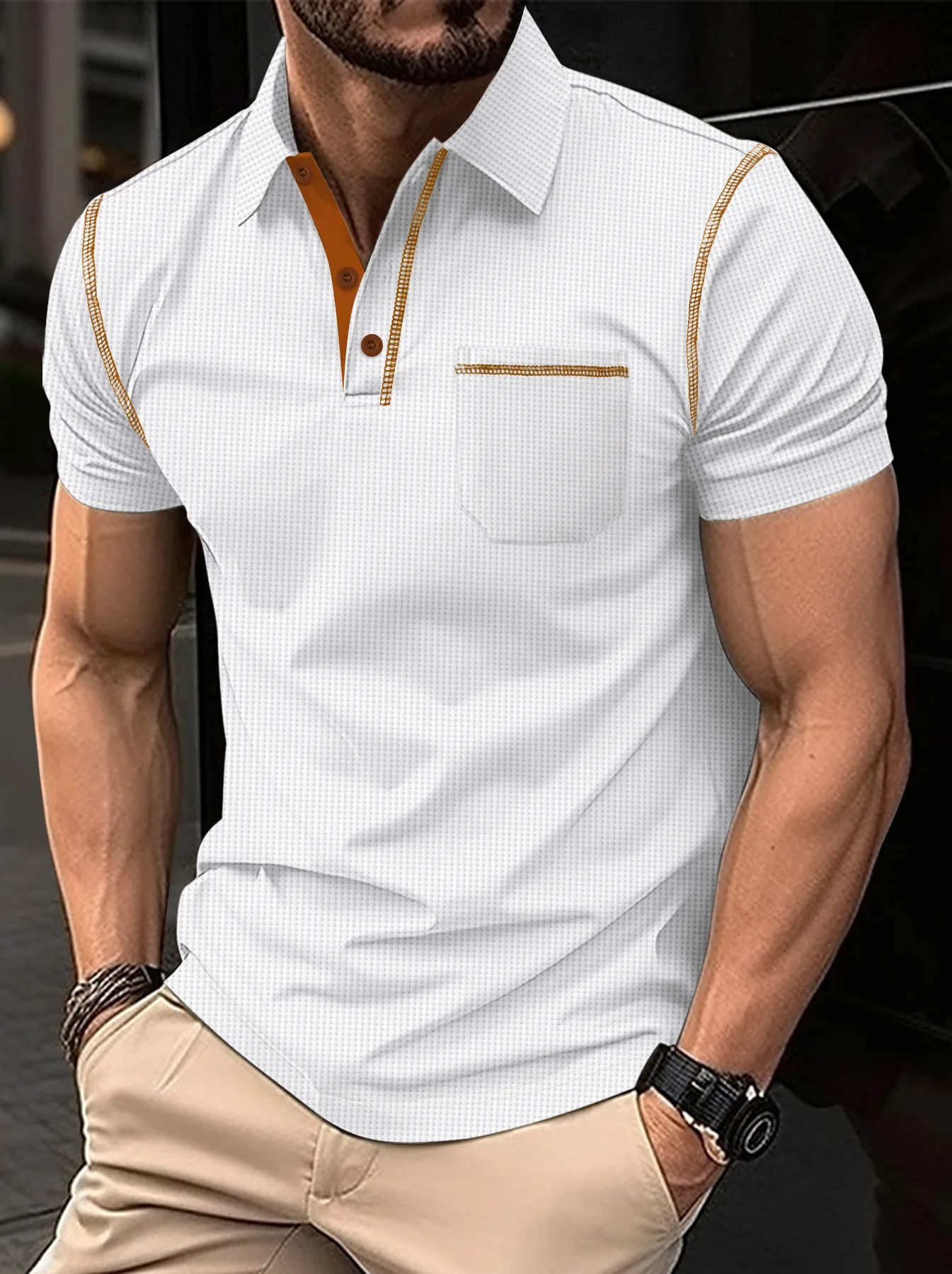 European And American Summer Golf casual Sports Shirt Lapel Mens Fitness cotton Blended POLO Shirt Style muscular Men 250716