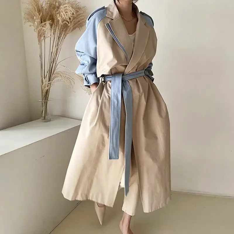 ChicAutumn Korean-Style Long Jacket For Women With Sensibility Blocking Color Waist-Fitted Vintage Lapel 250715