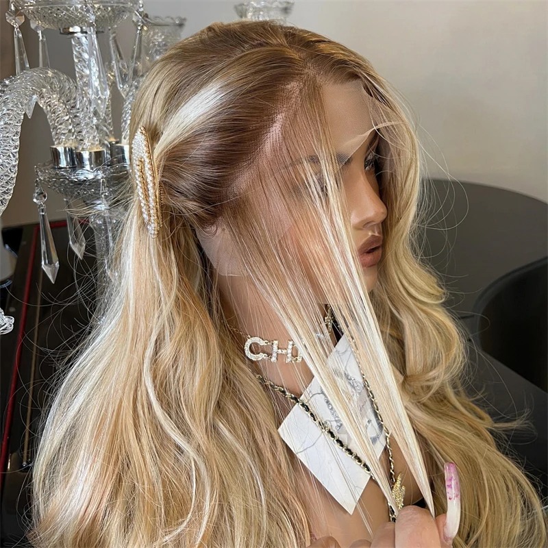 Ombre Blonde Body Wave 13x4 HD Lace Frontal Wigs 30 36 Inch Honey Blonde Colored Lace Closure Front Wig For Black Women Synthetic Lace Front Wig