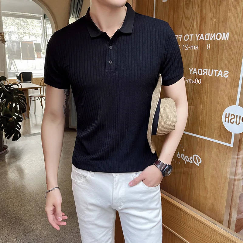 Summer Knit Men Polo Shirts Lapel Solid Color Brathable Ice Silk Comfortable Fashion Short Sleeve Men T Shirts Tops 250716