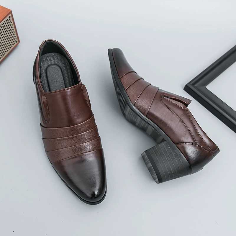 Leather Men Dress Shoes High Heel British Mens Elevator Business Shoes Wedding Party Mens Oxford Footwear Increasing Loafers W250716