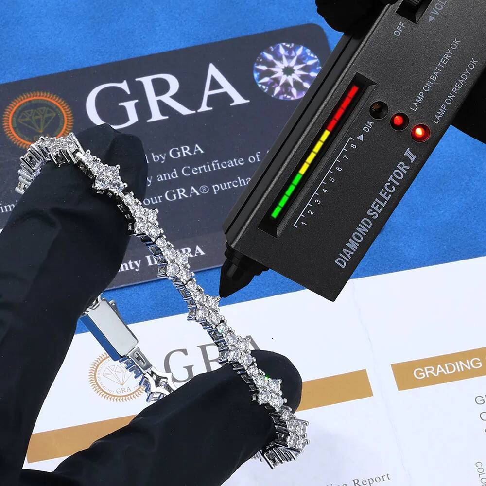 6.5mm Iced Out VVS Diamond Flower Shape Tennis Chain Hip Hop Jewelry 925 Sterling Silver Moissanite Tennis Chain Necklace