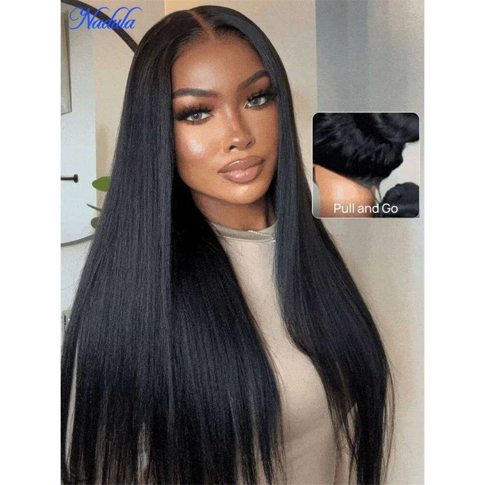 Nadula Drawstring Yaki Straight Glueless 7x5 Bye Knots Gueless Wig Human Hair Ready to Wear Fiber hair