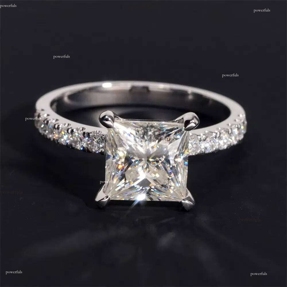 14K Real Gold VVS Moissanite Dia Women Engagement Set Princess Cut Solitaire Hip Hop Jewelry Wedding Ring Band