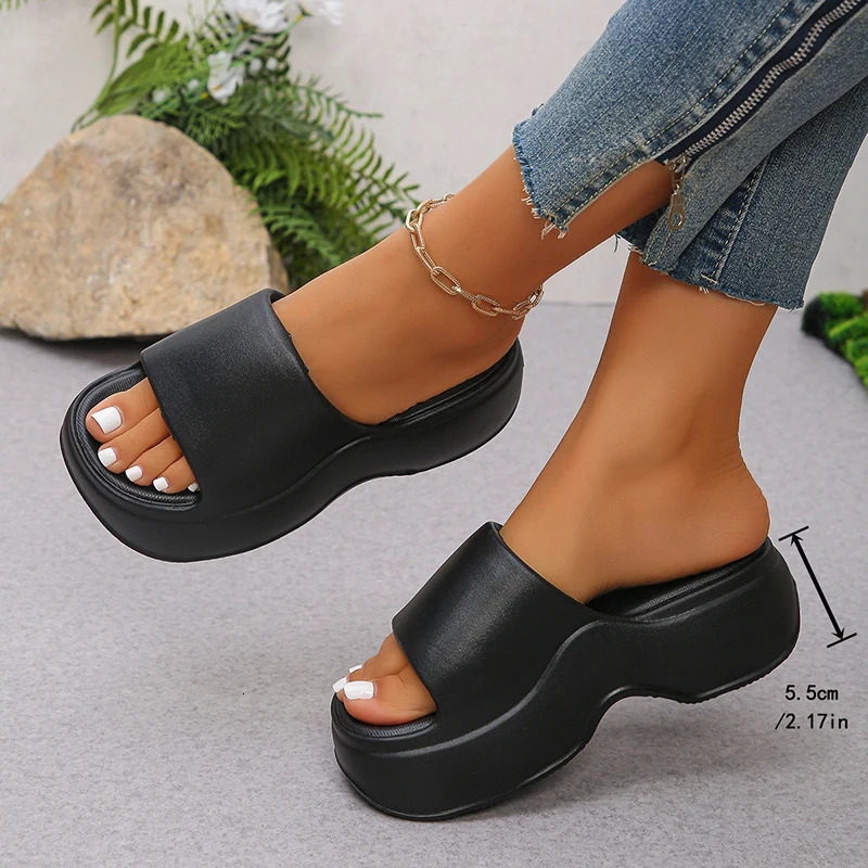 Chunky Platform Slippers for Women Summer Comfortable Wedge Heels Sandals Woman Solid Non Slip Eva Thick Sole Slides Shoes 250712