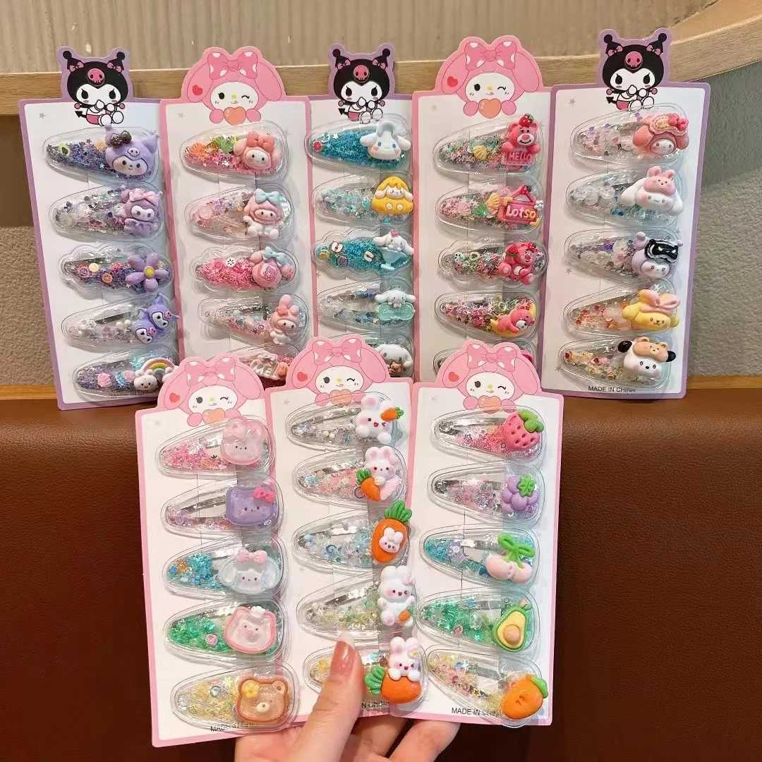 Sanlio Childrens New Style Flowing Sand Clip Cute Hair Clip for Students with Broken Hair BB Clip for Girls Sweet Hair Clipw250716