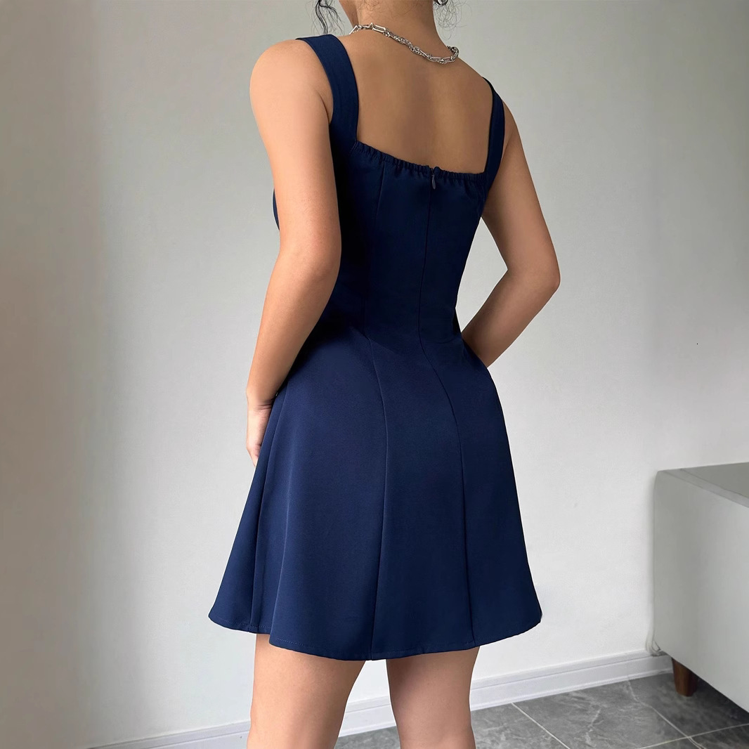 2025 Women's New Sexy Fashion Waist-Cinching Short Sleeveless Square Neck Dress
