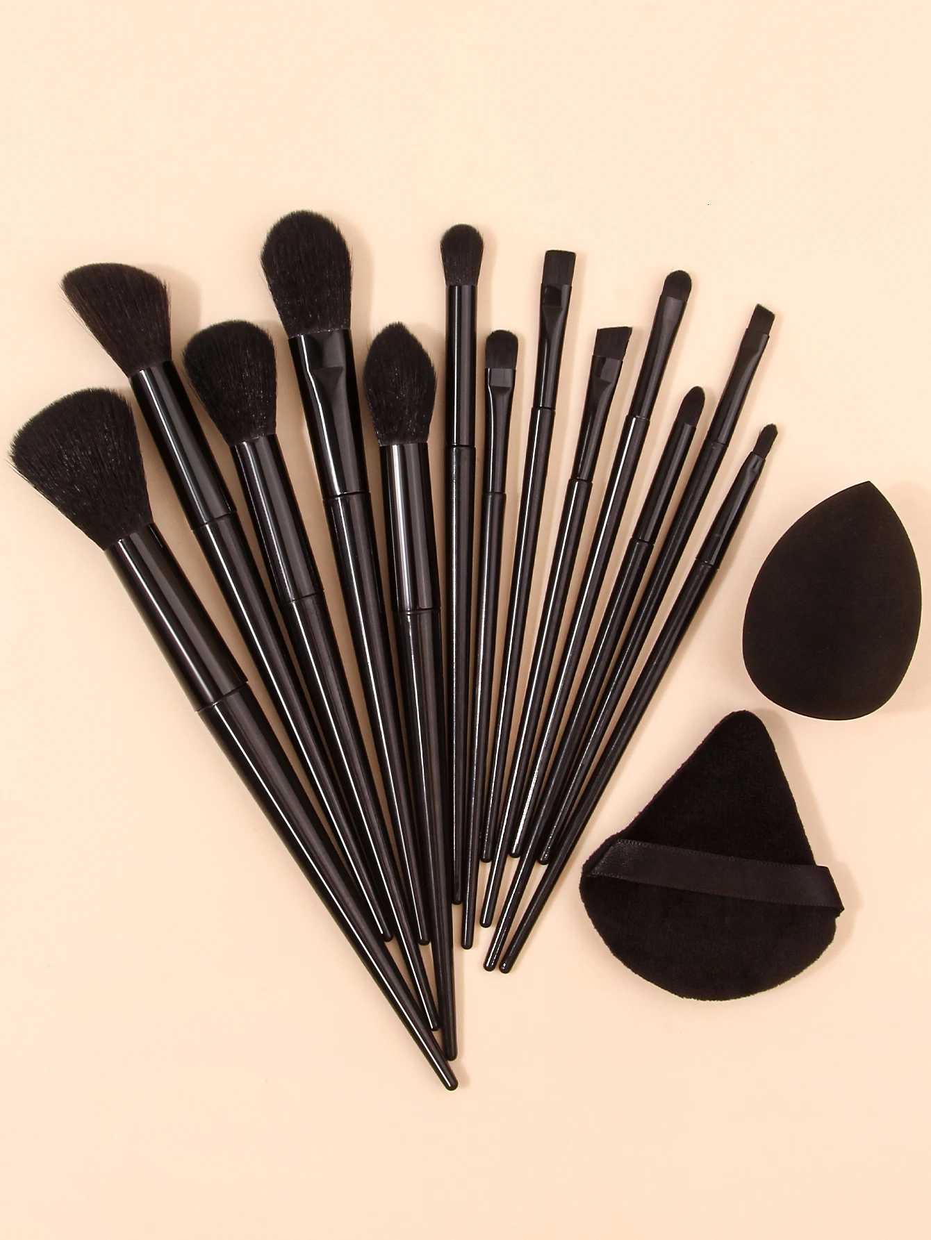 13pcs Black Makeup Brush Set Soft Powder Brush Portable + 1PCS Triangular Sponge Puff + 1PCS Foundation Makeup Sponge Beauty Egg XJ2500716