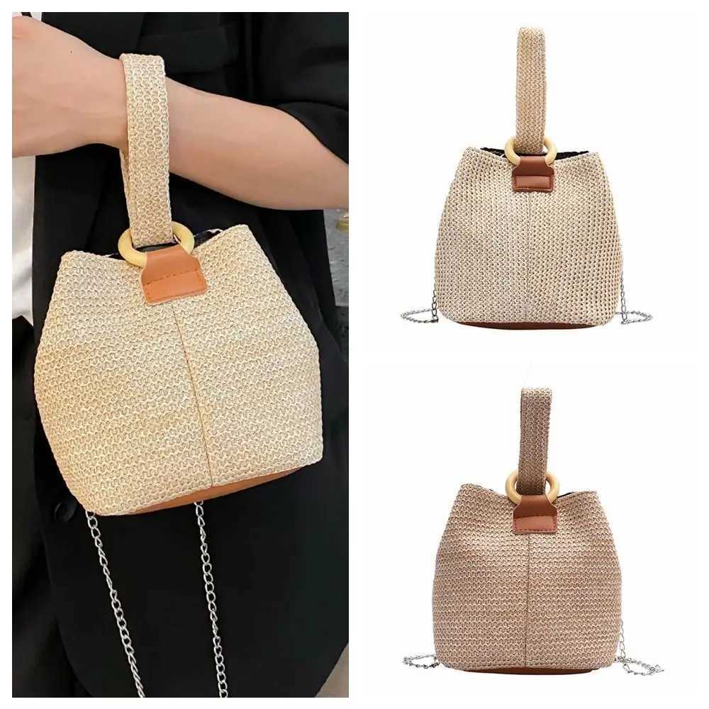 Casual Korean Style Straw Bucket Bag Handbag Tote Bag Woven Handbag Crossbody Bag Solid Color Small Phone Bag VacationW250716