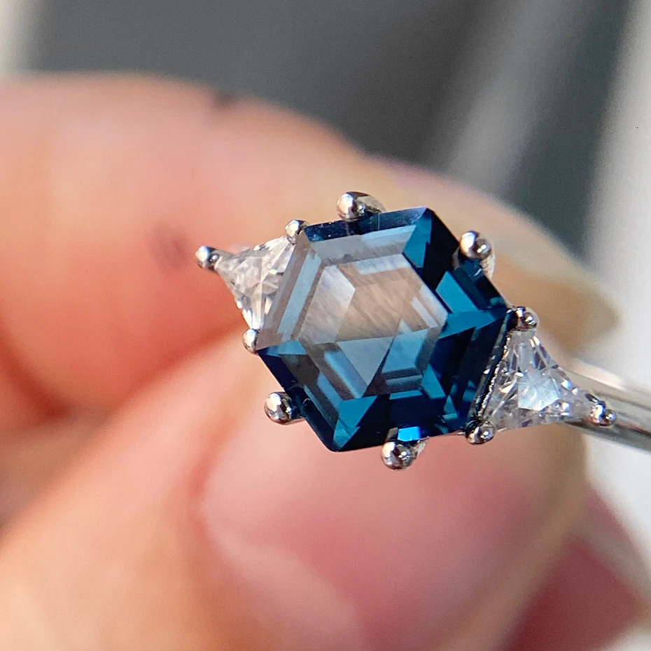 Luxyimagic Lundon Topaz Gemstones Ring for Women Solid 925 Sterling Silver Korean Trendy Hexagon Engagement Wedding Jewelry 250712