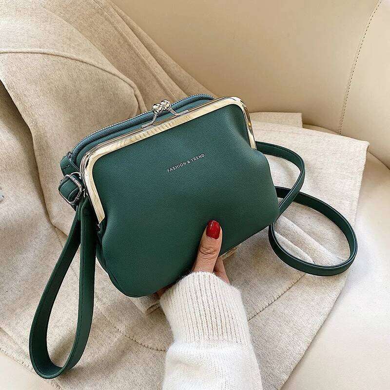 Casual Clip Simple Women Messenger PU Leather Lady Shoulder Crossbody Bag Kiss Lock Bags Party Evening Clutch Purse
