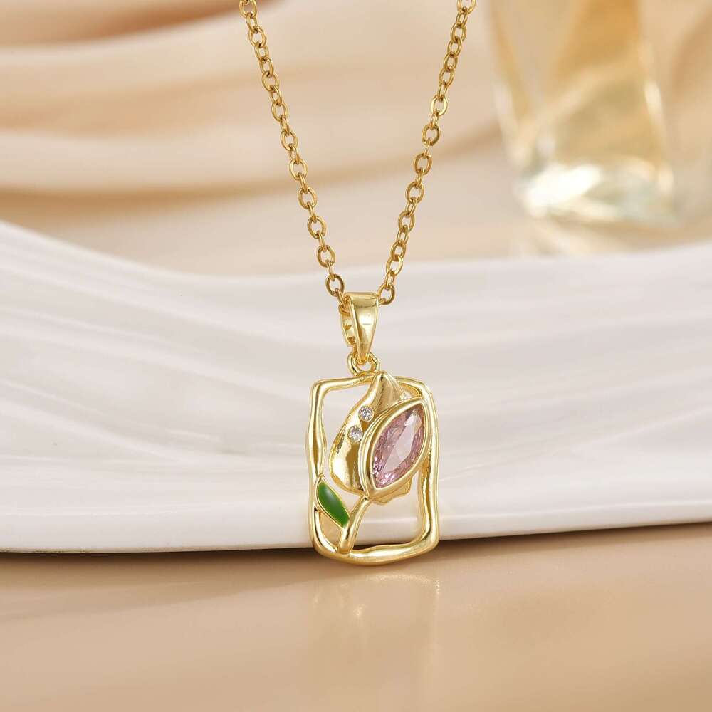 Titanium Steel Tulip Necklace For Women Versatile High-End Korean Style Niche Design Elegant Collarbone Chain Jewelry F8c