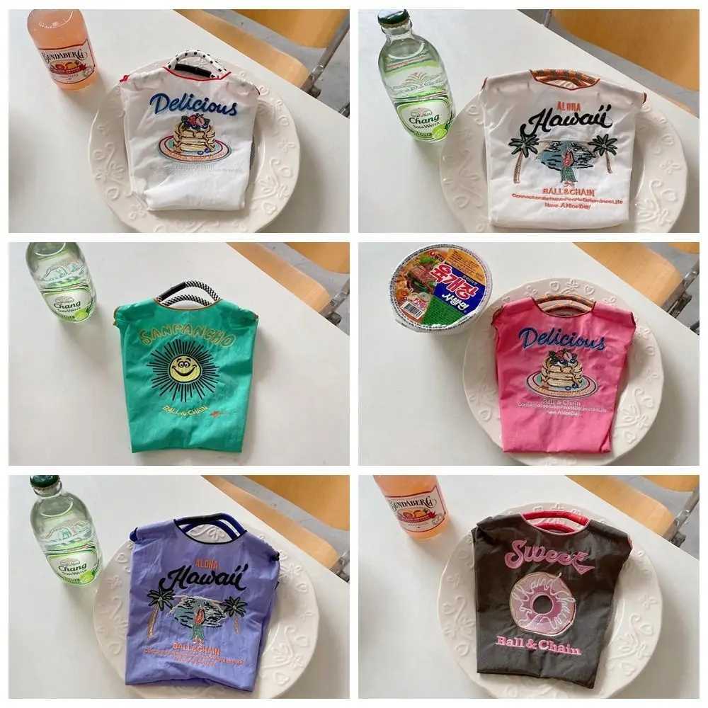 Versatile Printed Ball Chain Embroidery Canvas Bag Japanese Makeup Bag Mini Handbag Shopping Bag Nylon Storage Bag Girls