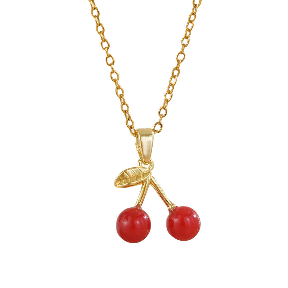 Minimalist High-End Niche Necklace Geometric Cherry Inlaid Design Long Clavicle Chain Versatile Women's Jewelry D05