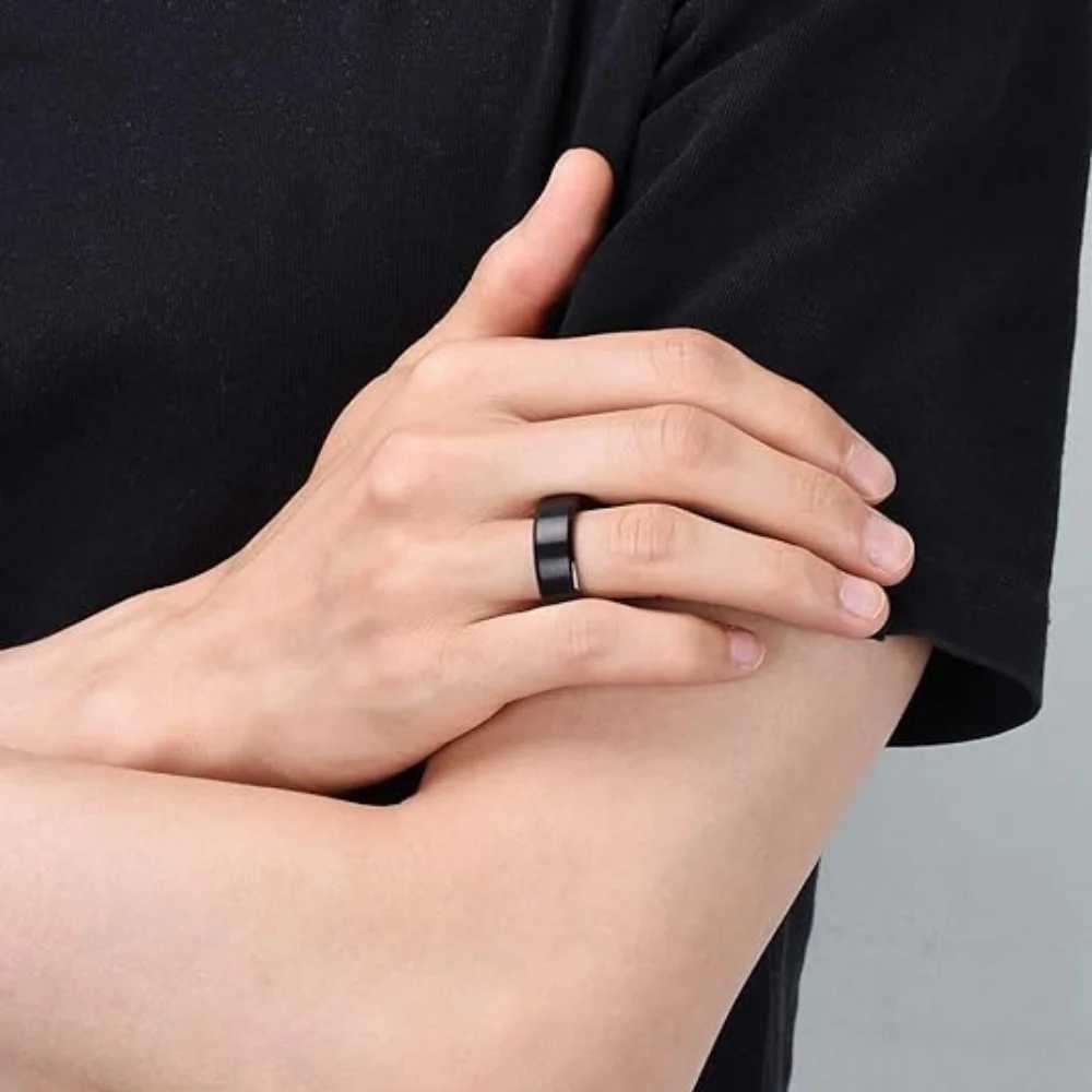 1pc Mens Fashionable Stainless Steel Black Trendy Ring S250716
