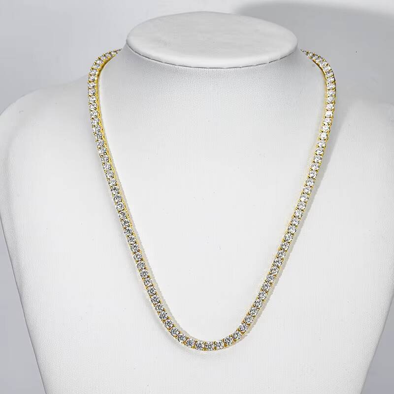 MOISSANITE 4mm Stone Hiphop Women Necklace Silver Tennis Chain Fine Jewelry Necklace