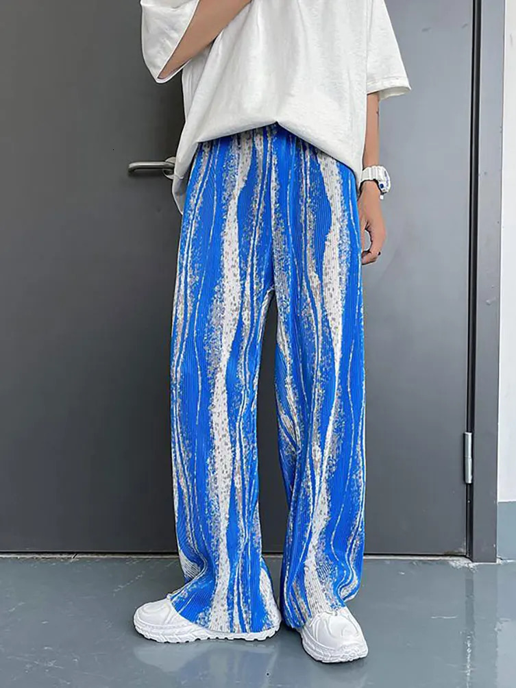 Streetwear Tie-Dye Ice Silk Summer Baggy Wide Leg Oversize Pants Men Japenese Harajuku Straight Long Trousers Korean 250715