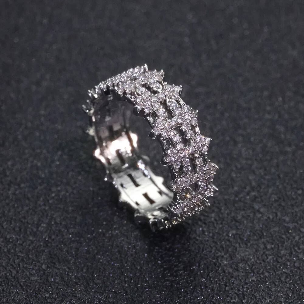 New 8mm Brass Zircon Ring Hip-Hop Micro-Inlaid Diamond Zircon Cross Ring Is Suitable For Both Men And Women